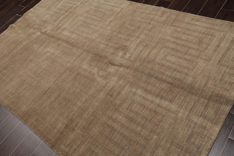 5'1" x 8' Hand Knotted Wool High Low Pile Geometric Indo Tibetan Area Rug Gray