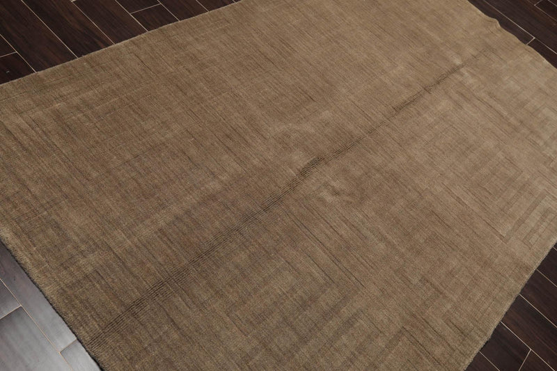 5'1" x 8' Hand Knotted Wool High Low Pile Geometric Indo Tibetan Area Rug Gray