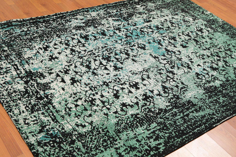 5'2" x 7'4" Handmade Erased Pattern Flatweave Area Rug Contemporary Aqua