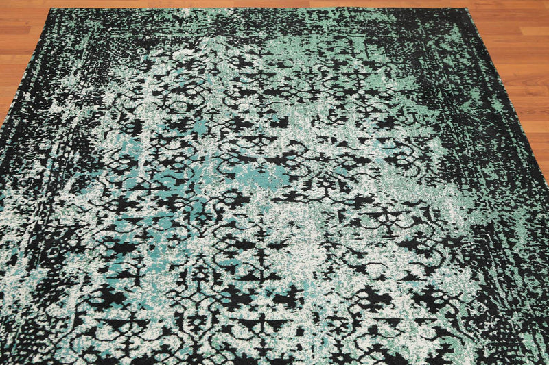 5'2" x 7'4" Handmade Erased Pattern Flatweave Area Rug Contemporary Aqua