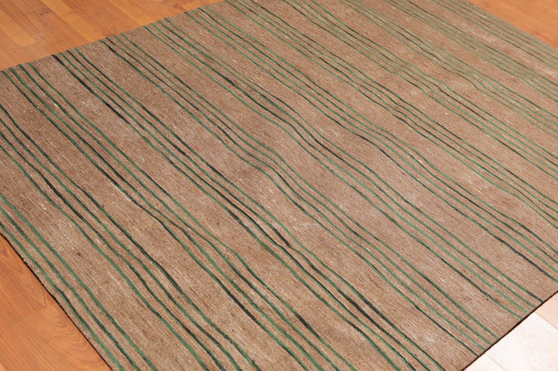 5' x 6'6" Handmade Broad Stripes Dhurrry Area Rug Contemporary Brown