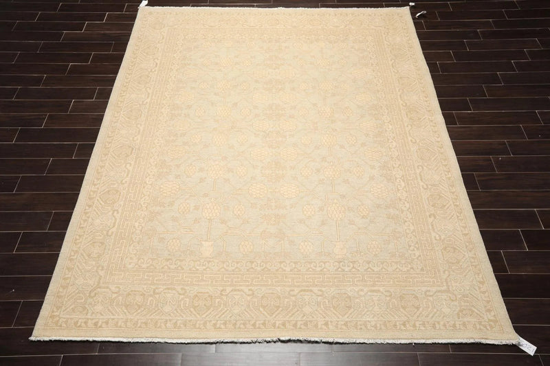 8'2'' x 10'1'' Hand Knotted 100% Wool Peshawar Traditional Muted Area Rug Beige