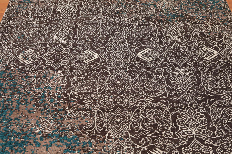 5'6" x 7'10" Handmade Erased Pattern Flatweave Area Rug Contemporary Chocolate