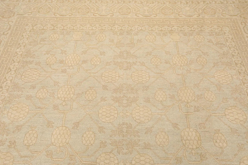 8'2'' x 10'1'' Hand Knotted 100% Wool Peshawar Traditional Muted Area Rug Beige