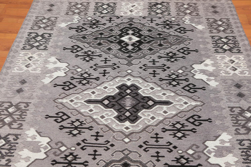 5'2" x 7'7" Handmade Southwestern Pattern Flatweave Area Rug Contemporary Gray