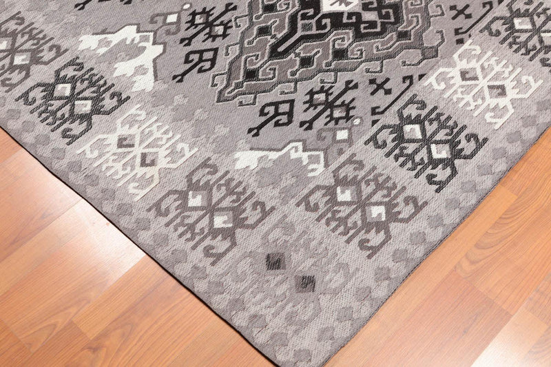 5'2" x 7'7" Handmade Southwestern Pattern Flatweave Area Rug Contemporary Gray