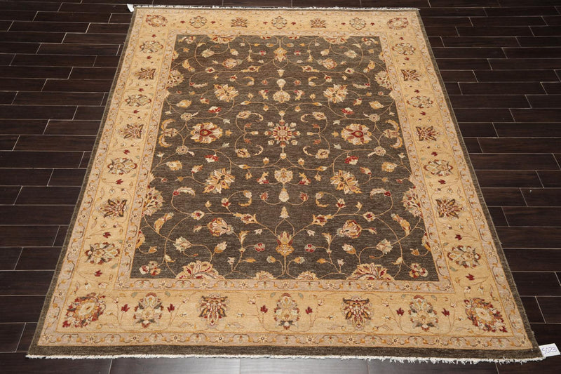 7'11" x 10' Hand Knotted Wool Peshawar Traditional Oriental Area Rug Brown Beige