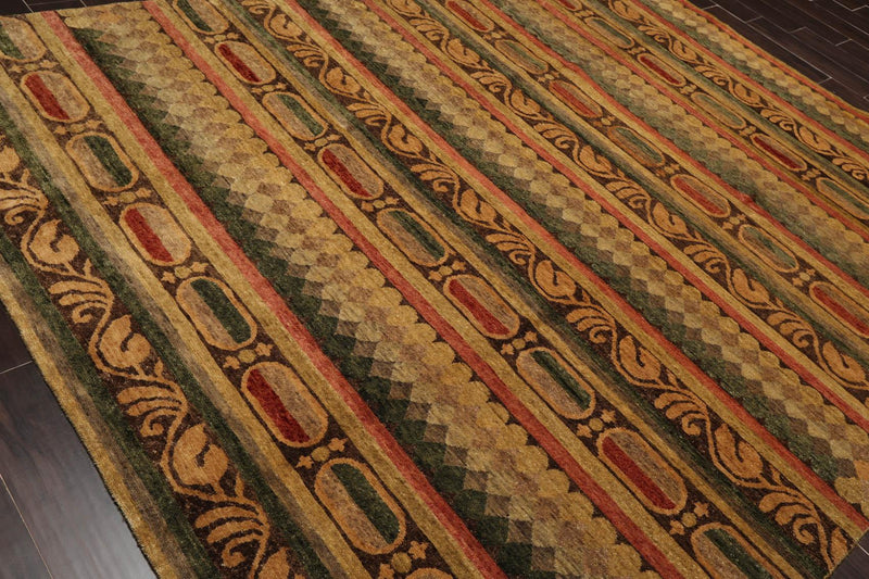 7'10" x 9'9" Hand Knotted Wool Transitional Tibetan Area Rug Gold