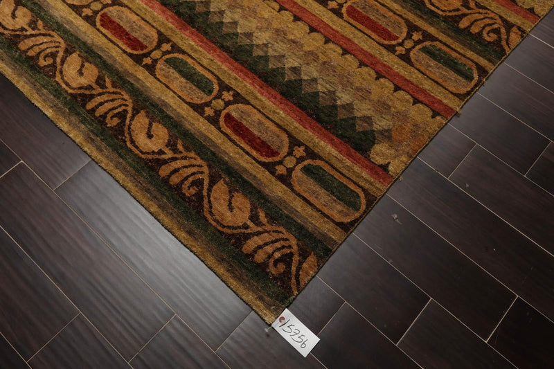 7'10" x 9'9" Hand Knotted Wool Transitional Tibetan Area Rug Gold