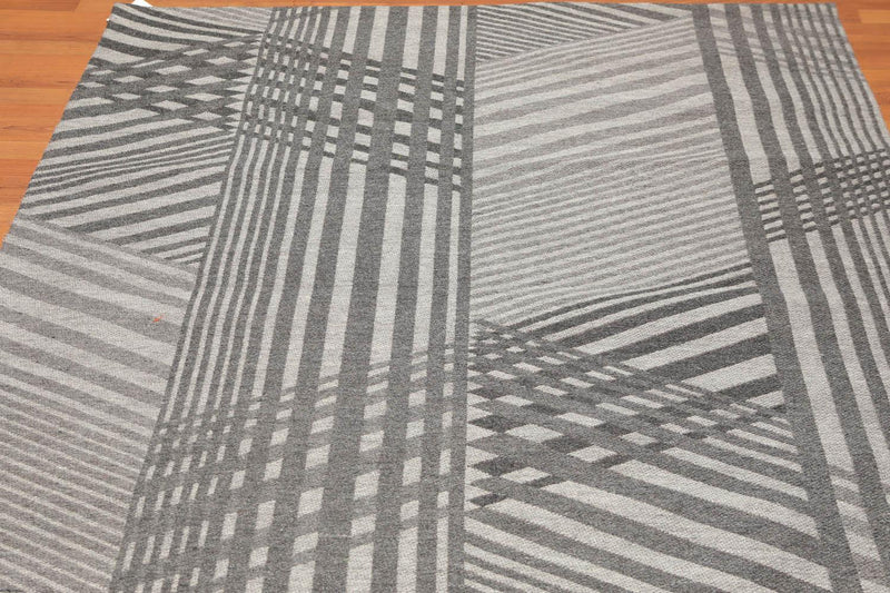 5'4" x 7'8" Hand Woven 100% Wool Flatweave Area Rug Contemporary Gray