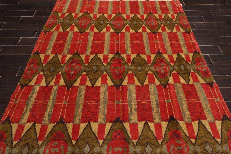 5'4" x 8'9" Hand Knotted 100% Wool Tibetan Oriental Area Rug Contemporary Red