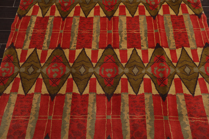 5'4" x 8'9" Hand Knotted 100% Wool Tibetan Oriental Area Rug Contemporary Red