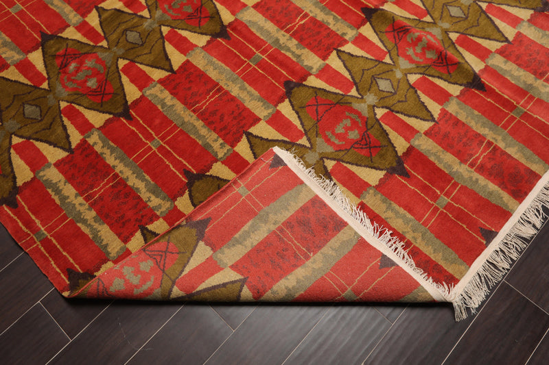 5'4" x 8'9" Hand Knotted 100% Wool Tibetan Oriental Area Rug Contemporary Red