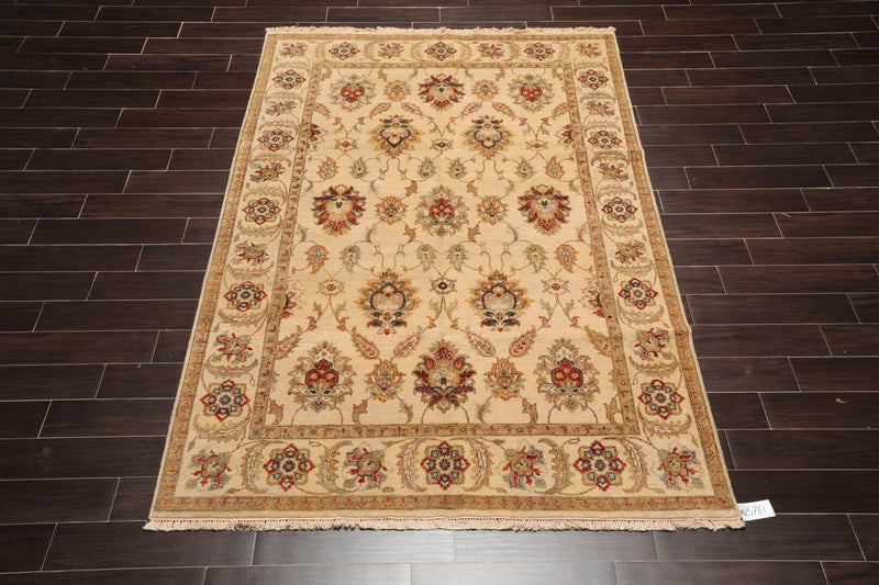 5'11"x 8'11" Hand Knotted Agra 100% Wool Traditional Oriental Area Rug Beige