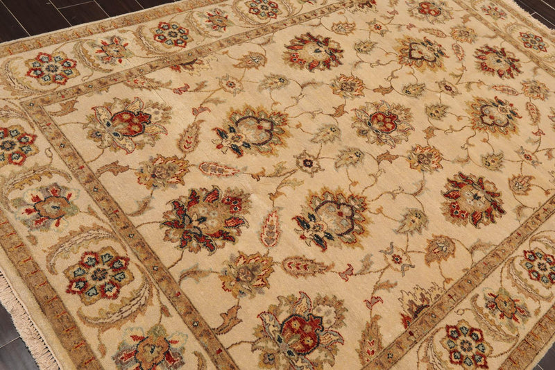 5'11"x 8'11" Hand Knotted Agra 100% Wool Traditional Oriental Area Rug Beige