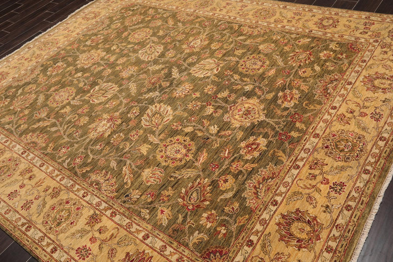 8' x 9'10" Hand Knotted 100% Wool Peshawar Oriental Area Rug Pistachio Gold