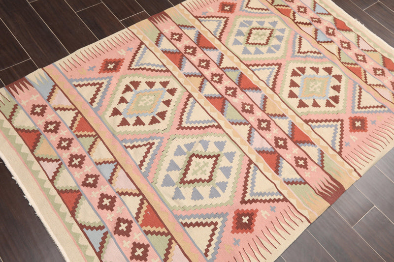 3'9" x 5'9" Hand Woven Wool Southwestern Turkish Kilim Oriental Area Rug Beige