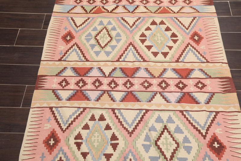 3'9" x 5'9" Hand Woven Wool Southwestern Turkish Kilim Oriental Area Rug Beige