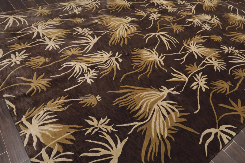 9' x 12'Tibetan Hand Knotted Botanical Designer Wool Modern Area Rug Coffee