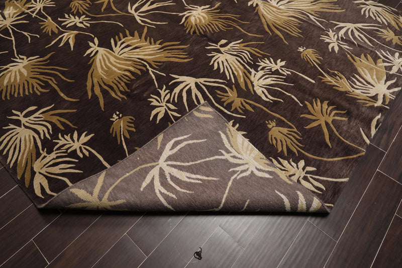 9' x 12'Tibetan Hand Knotted Botanical Designer Wool Modern Area Rug Coffee