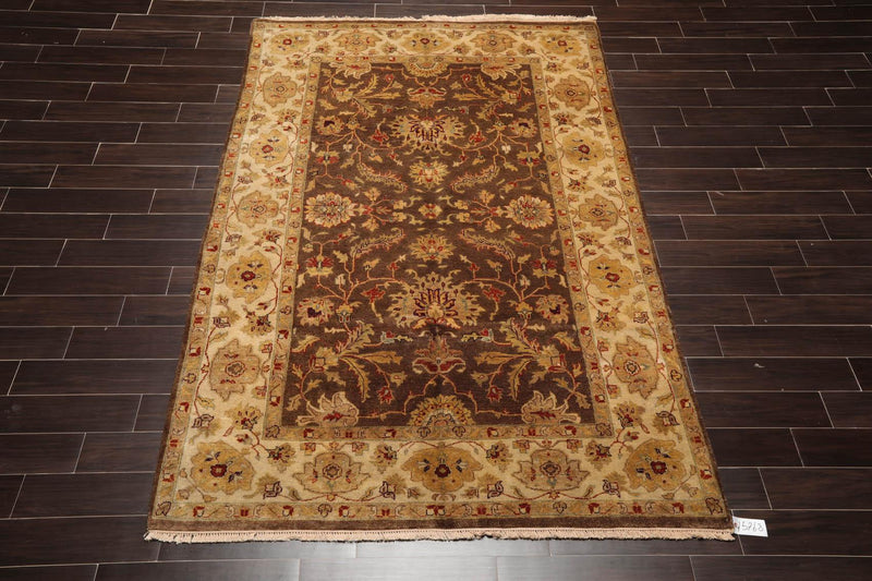 6'1" x 9'5" Hand Knotted Agra 100% New Zealand Wool Oriental Area Rug Brown