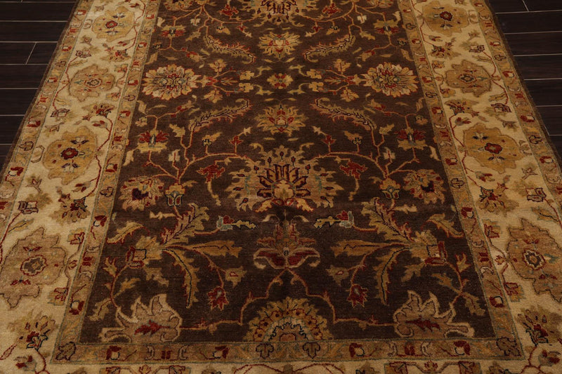 6'1" x 9'5" Hand Knotted Agra 100% New Zealand Wool Oriental Area Rug Brown