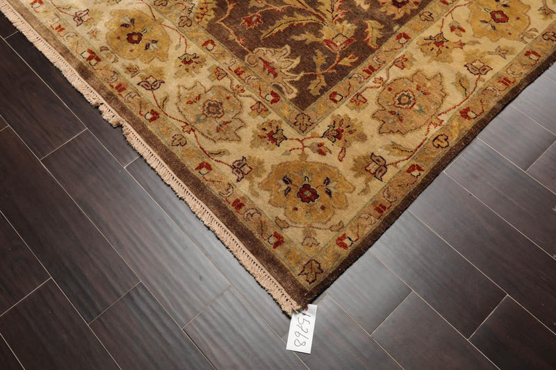 6'1" x 9'5" Hand Knotted Agra 100% New Zealand Wool Oriental Area Rug Brown
