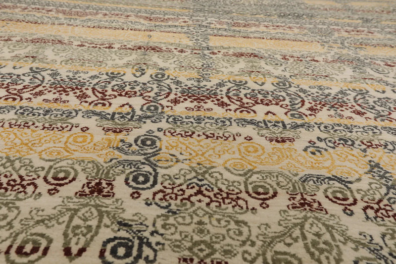 8x10 Ivory, Blue Hand Knotted 100% Wool Peshawar Transitional Oriental Area Rug