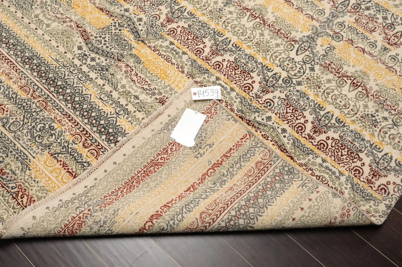 8x10 Ivory, Blue Hand Knotted 100% Wool Peshawar Transitional Oriental Area Rug