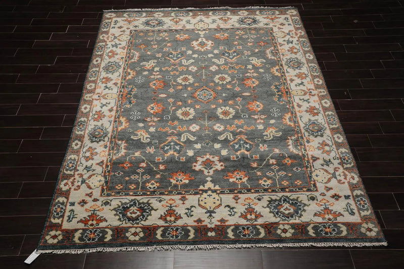 7' 11''x10' 1'' LoomBloom Muted Turkish Oushak Hand Knotted 100% Wool Traditional Area Rug Gray, Burnt Orange Color
