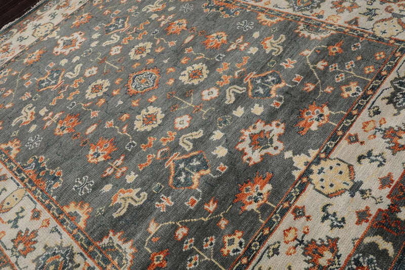 7' 11''x10' 1'' LoomBloom Muted Turkish Oushak Hand Knotted 100% Wool Traditional Area Rug Gray, Burnt Orange Color