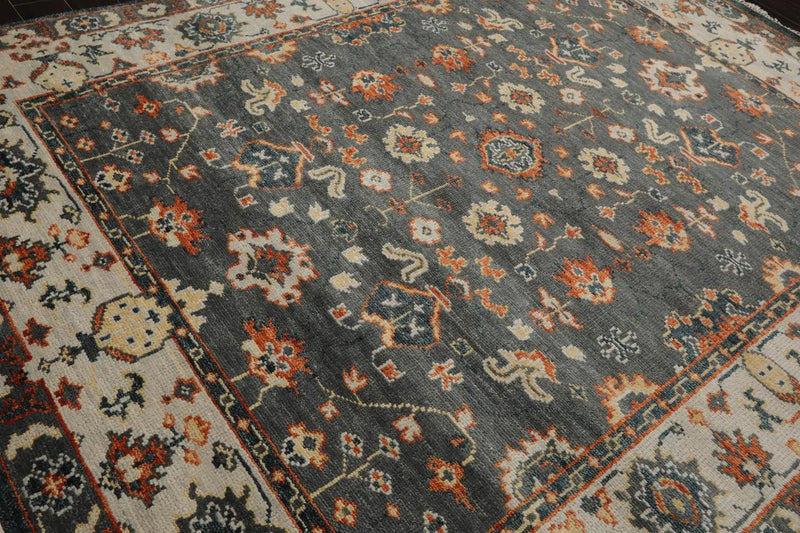 7' 11''x10' 1'' LoomBloom Muted Turkish Oushak Hand Knotted 100% Wool Traditional Area Rug Gray, Burnt Orange Color