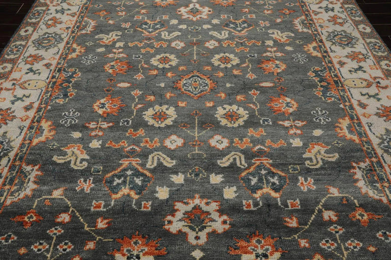 7' 11''x10' 1'' LoomBloom Muted Turkish Oushak Hand Knotted 100% Wool Traditional Area Rug Gray, Burnt Orange Color