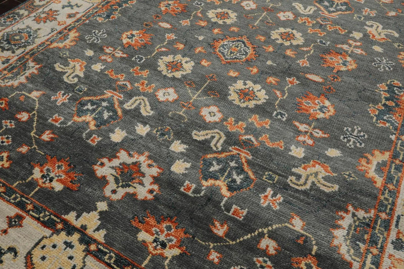 7' 11''x10' 1'' LoomBloom Muted Turkish Oushak Hand Knotted 100% Wool Traditional Area Rug Gray, Burnt Orange Color