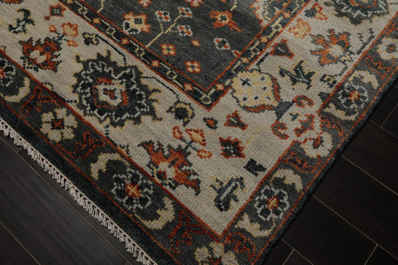 7' 11''x10' 1'' LoomBloom Muted Turkish Oushak Hand Knotted 100% Wool Traditional Area Rug Gray, Burnt Orange Color
