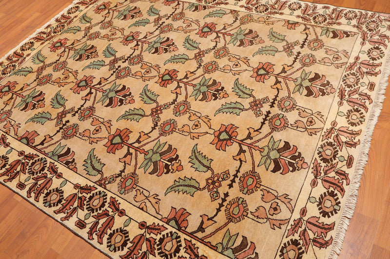 7’ x 8’6" Hand Knotted Authentic Turkish Wool Sarouk Area Rug Beige