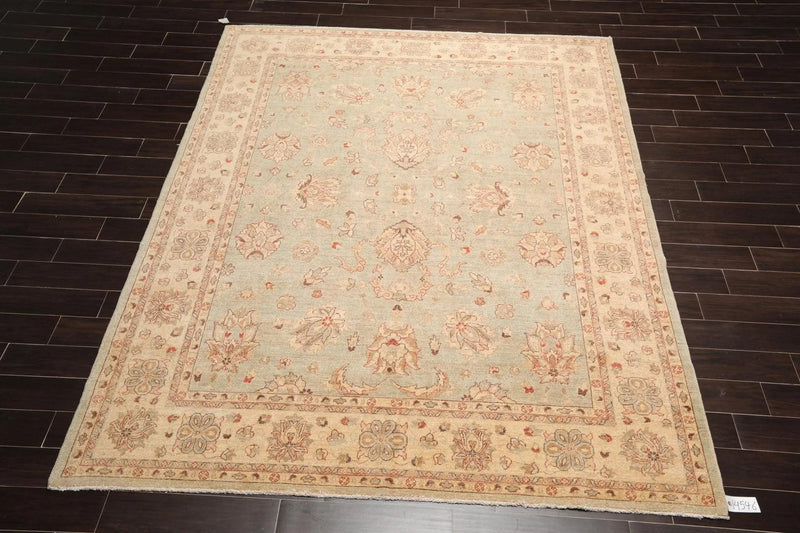 7'9'' x 10' Hand Knotted 100% Wool Peshawar Traditional Area Rug Aqua Beige
