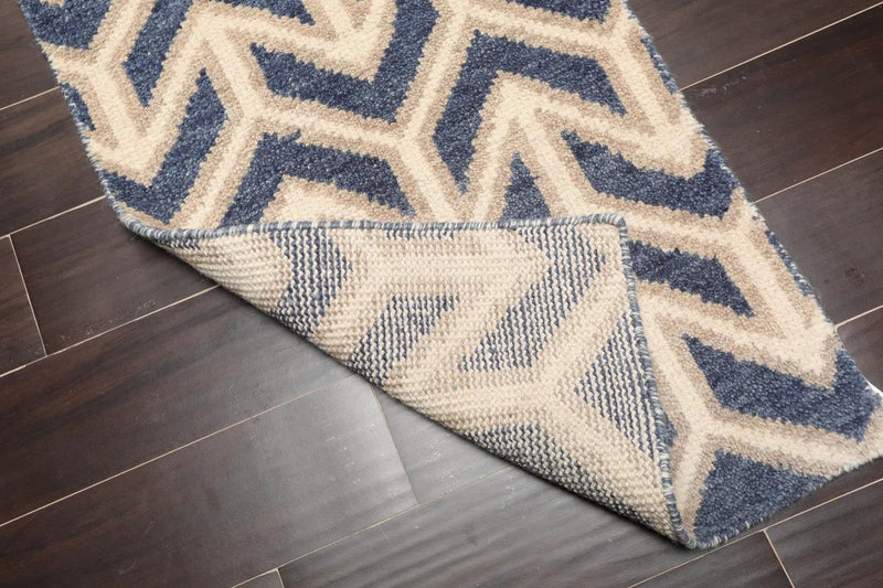 2' x 3' Hand Knotted Indo-Tibetan Wool Modern Oriental Area Rug Blue, Ivory