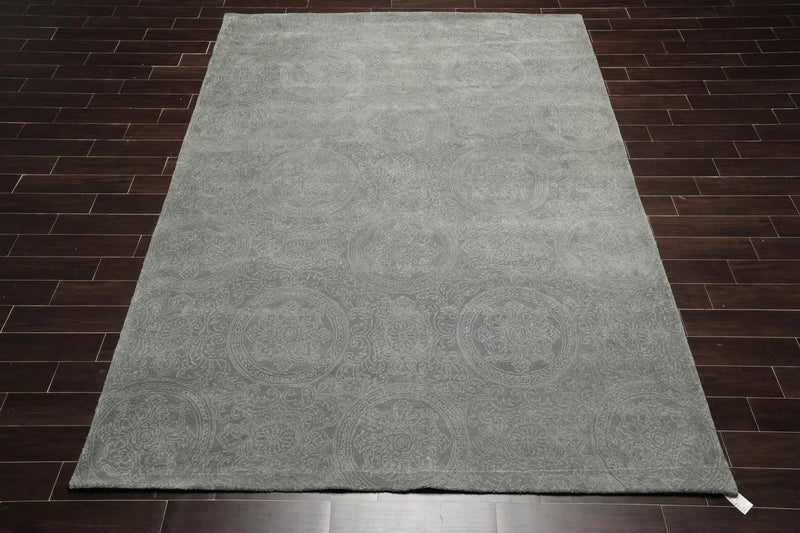 8' x 11' Handmade Wool Transitional Oriental Area Rug Tone on Tone Celadon