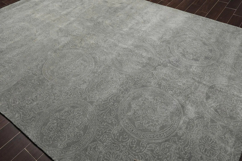 8' x 11' Handmade Wool Transitional Oriental Area Rug Tone on Tone Celadon