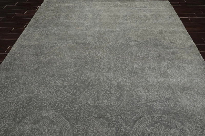 8' x 11' Handmade Wool Transitional Oriental Area Rug Tone on Tone Celadon