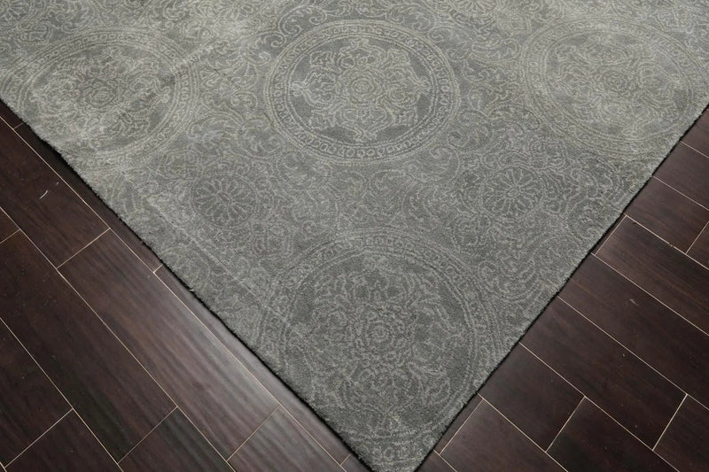 8' x 11' Handmade Wool Transitional Oriental Area Rug Tone on Tone Celadon