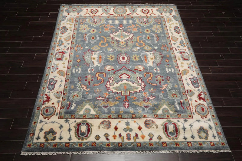 7' 9''x10' 2'' LoomBloom Muted Turkish Oushak Hand Knotted Wool Area Rug Slate, Ivory Color