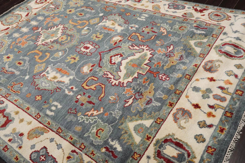 7' 9''x10' 2'' LoomBloom Muted Turkish Oushak Hand Knotted Wool Area Rug Slate, Ivory Color