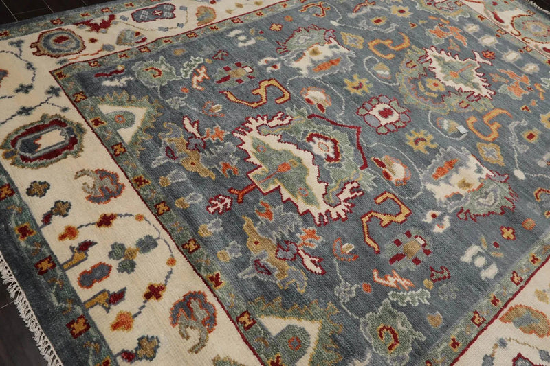 7' 9''x10' 2'' LoomBloom Muted Turkish Oushak Hand Knotted Wool Area Rug Slate, Ivory Color
