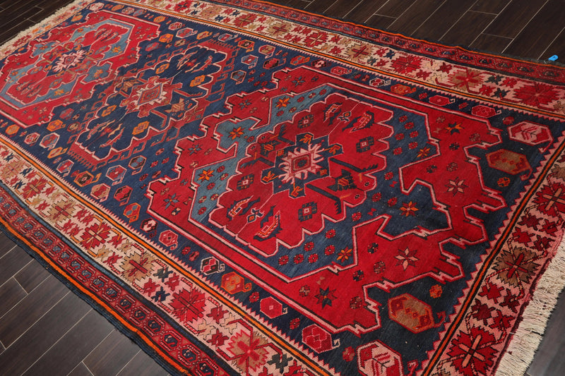 5'10'' x 12'2'' Antique Runner Hand Knotted Wool Kazak Oriental Area Rug Navy