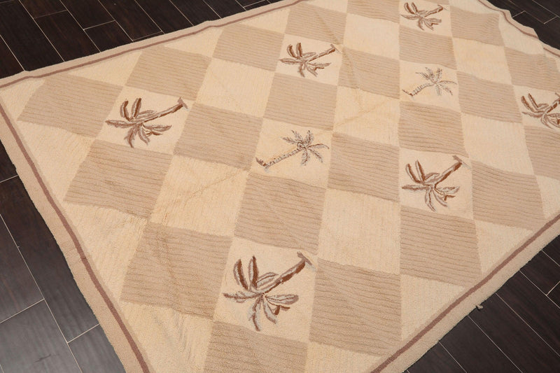 5'6" x 8' Hand Hooked 100% Wool Oriental Area Rug Modern Beige