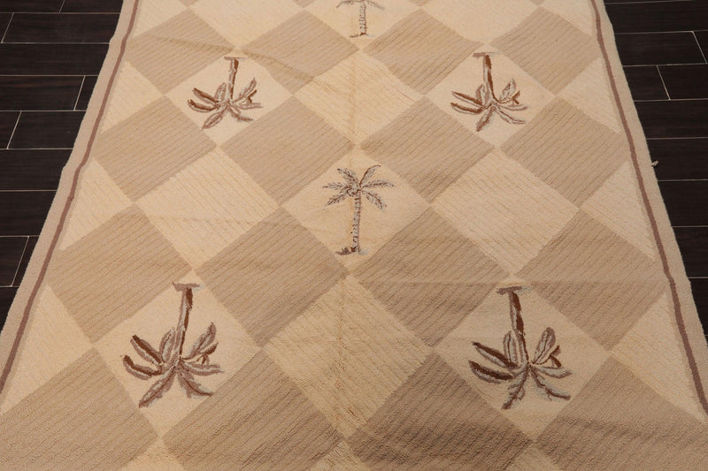 5'6" x 8' Hand Hooked 100% Wool Oriental Area Rug Modern Beige