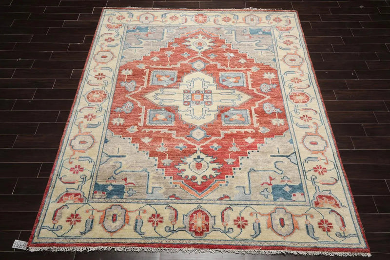 8' 1''x9' 11'' LoomBloom Muted Turkish Oushak Hand Knotted Wool Area Rug Rust, Beige Color