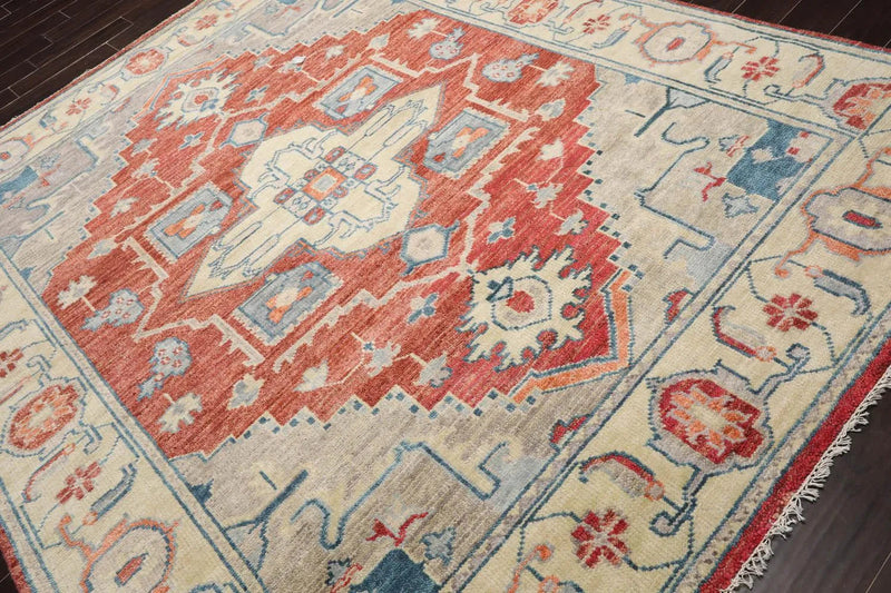 8' 1''x9' 11'' LoomBloom Muted Turkish Oushak Hand Knotted Wool Area Rug Rust, Beige Color